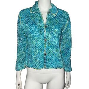 Casual Studio Floral Jacket Fringe Art To Wear Grandma Cottagecore Small EUC